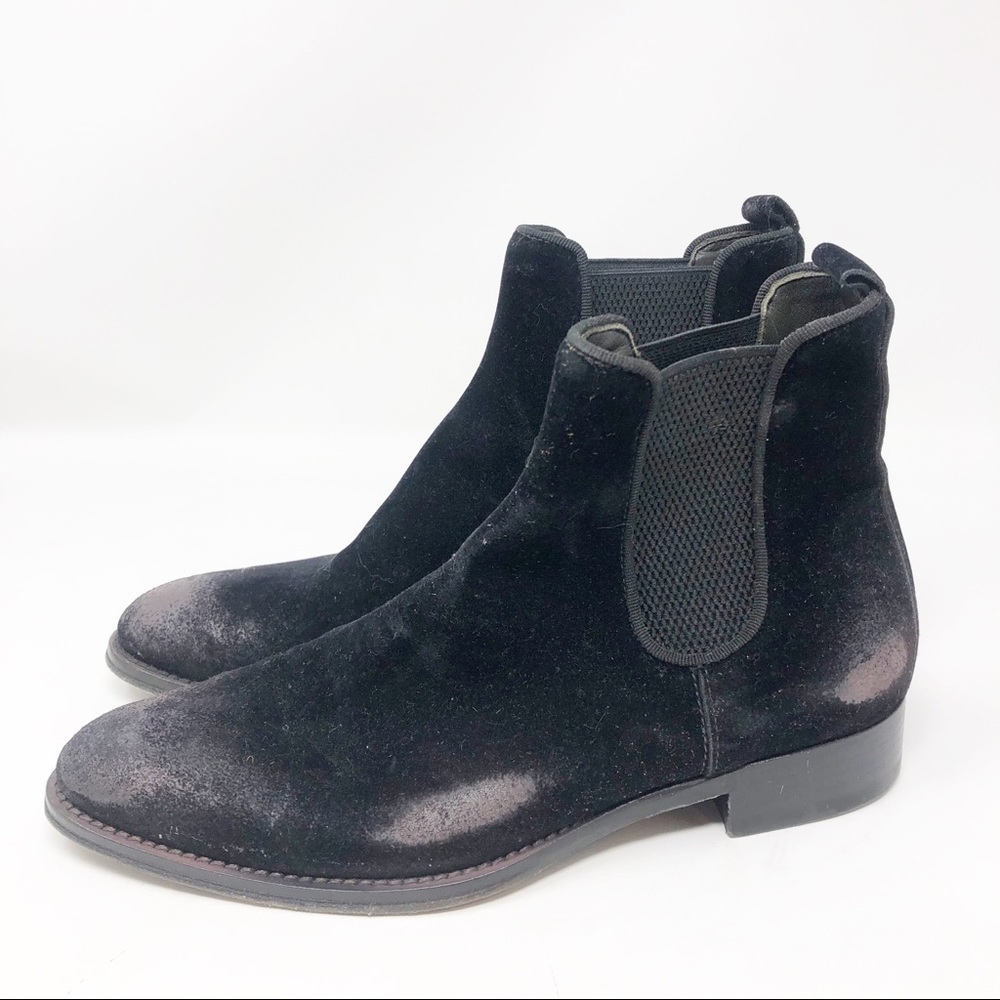 JO GHOST BLACK MADE IN ITALY DISTRESSED VELVET SLIP ON BOOTIES WOMENS SZ 7